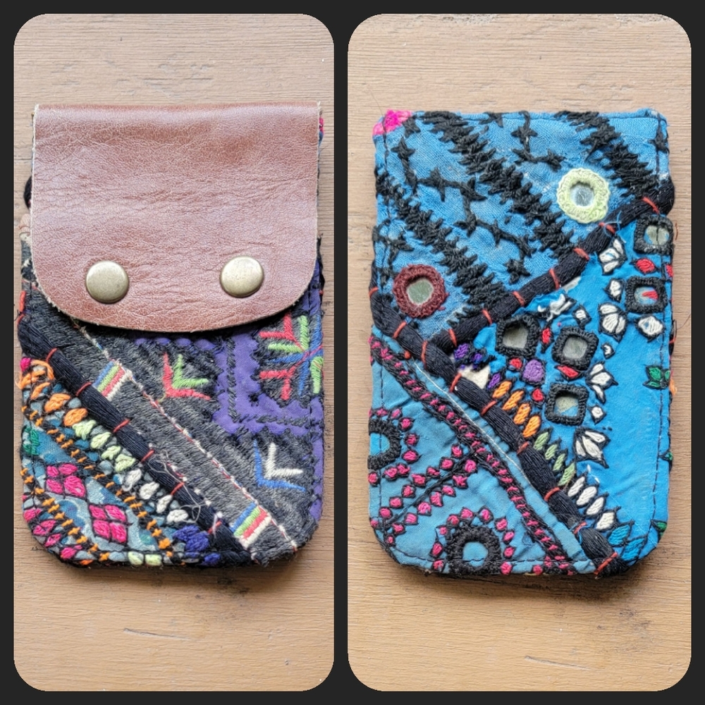 🍳🧠 Free People Boho Embroidered Repurposed vtg banjara hippie Wallet card case